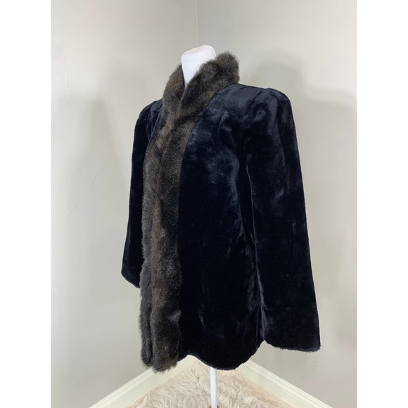 Vintage 80s 90s Black Plush Faux Fur Mink Coat Punk BarbieCore GlamRock Winter - Picture 7 of 11
